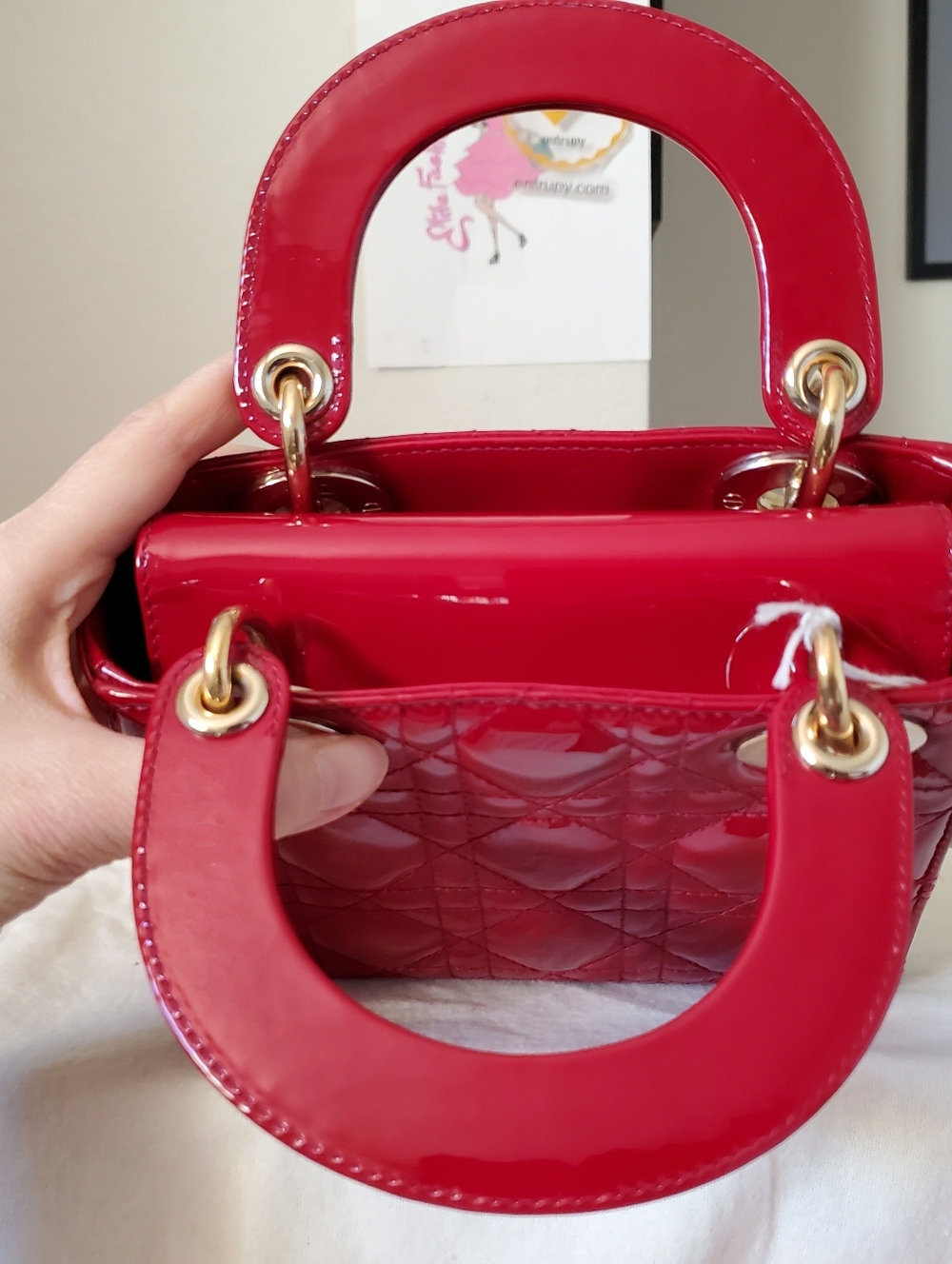 Lady DIOR minj Red Patent Gold Hwbag - Picture 5 of 7